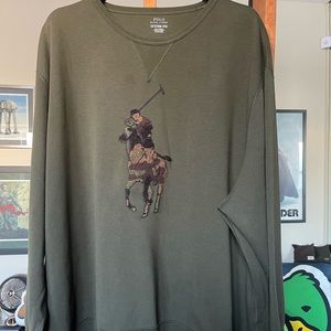 Ralph Lauren Polo Camouflage Chenille Horse Patch Green Crewneck Sweatshirt